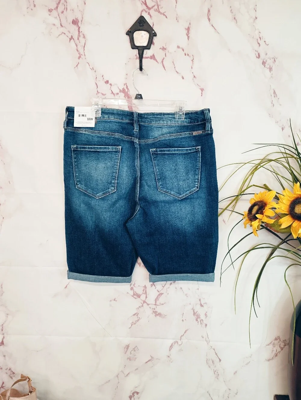 Kancan Hi Rise Cuffed Bermuda Denim Shorts Plus Size 18W NWT Button Fly